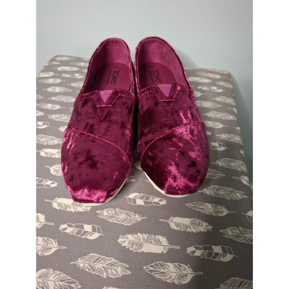Toms Alpargata Magenta Crushed Velvet Slip On Flats Shoes Womens 8